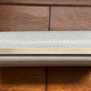 Mint JIMMY CHOO Semi Hard Glasses Case Python Print Textured Leather Tan Ivory